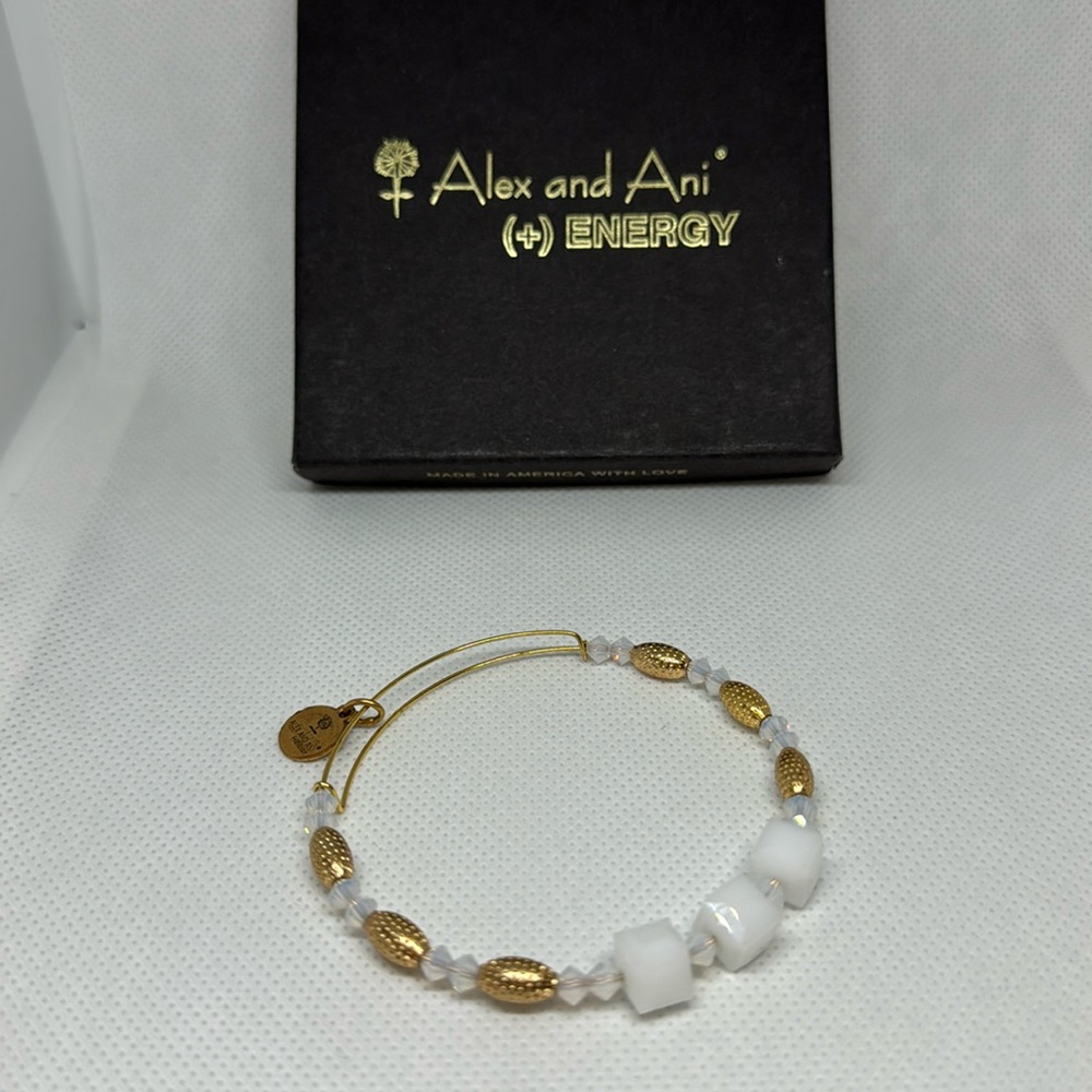 Alex and ani Swarovski gold tone bracelets with milky white crystals